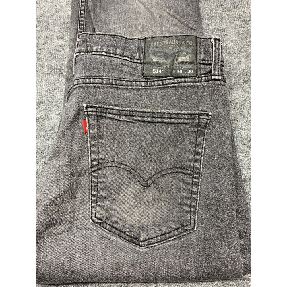 Levi’s 514 Straight Fit Men's Jeans 36x30 Blank Tab Grey Wash Zip Fly
